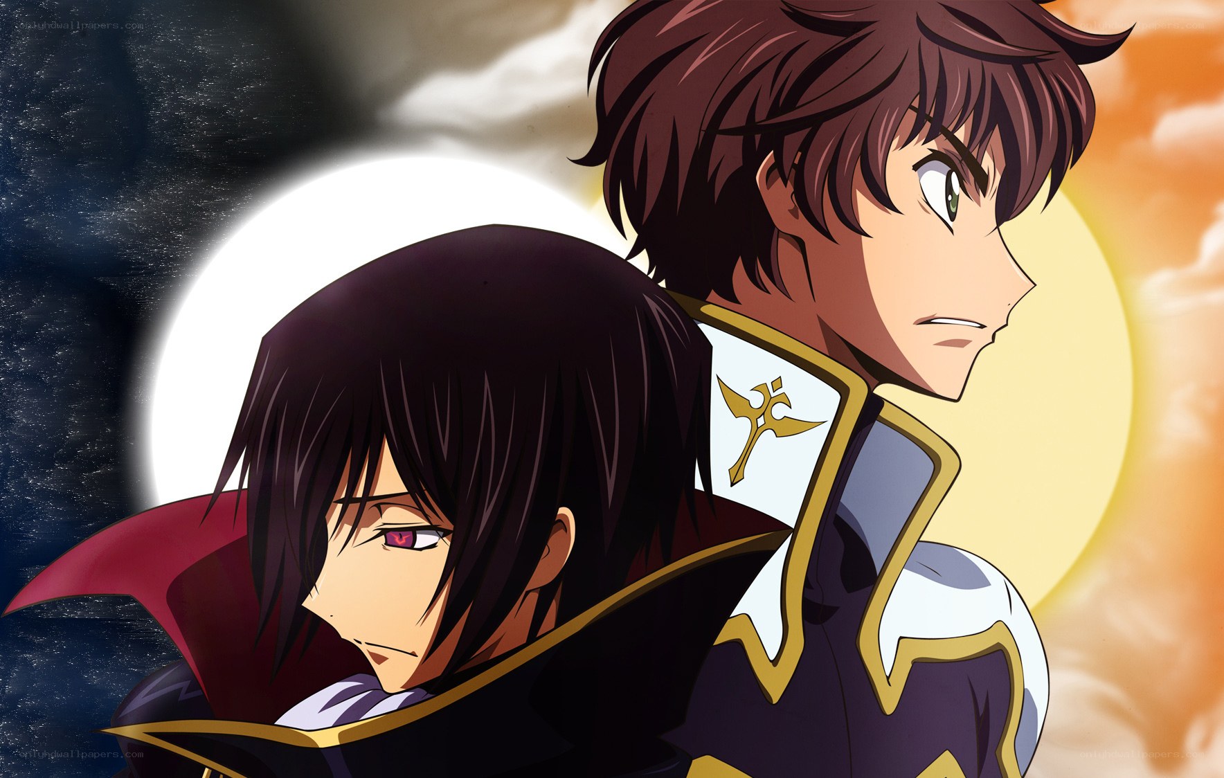 Anime characters with contrasting backgrounds