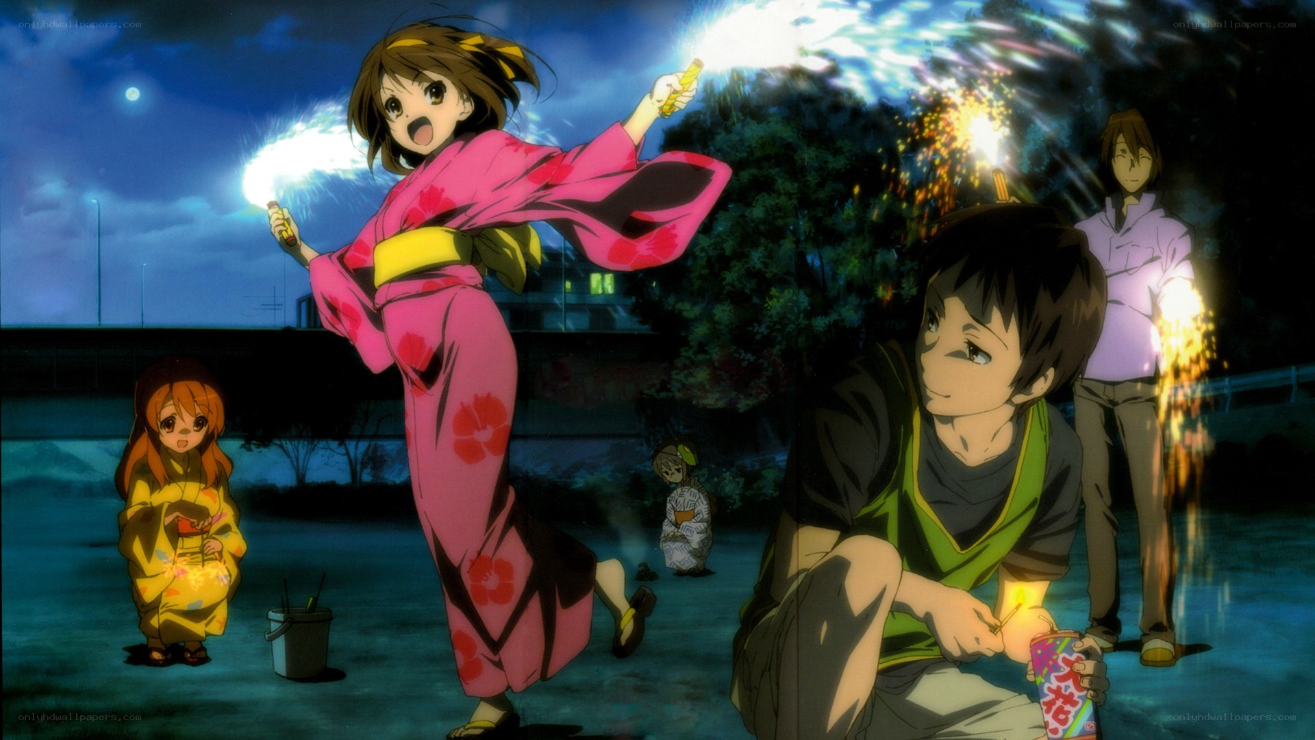 Anime characters with fireworks