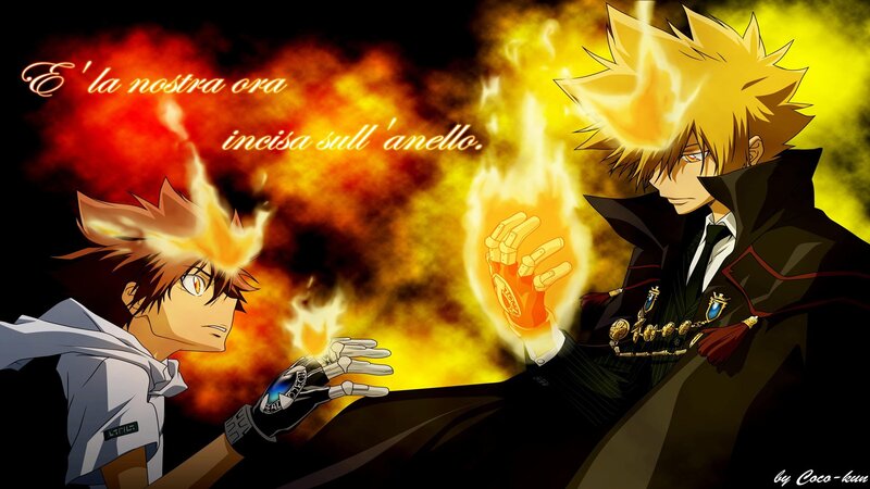 anime characters with flames