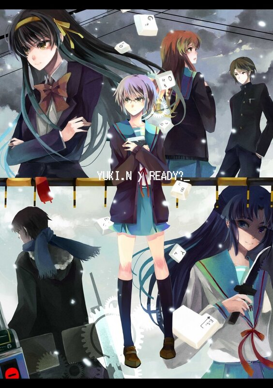 Anime characters with floating blocks