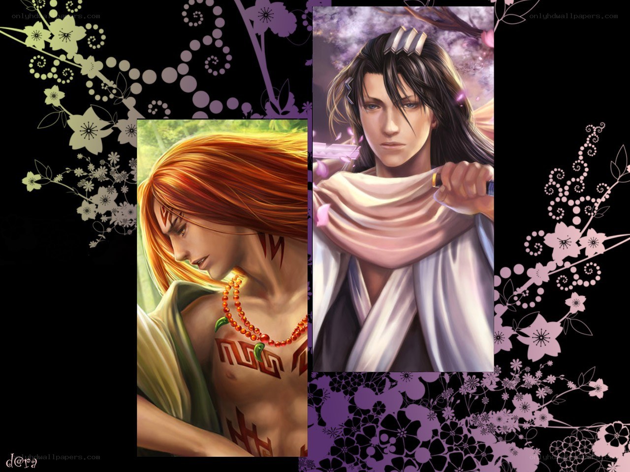 Anime characters with floral background
