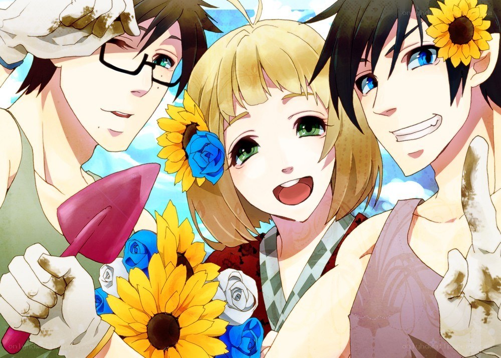 Anime characters with flowers