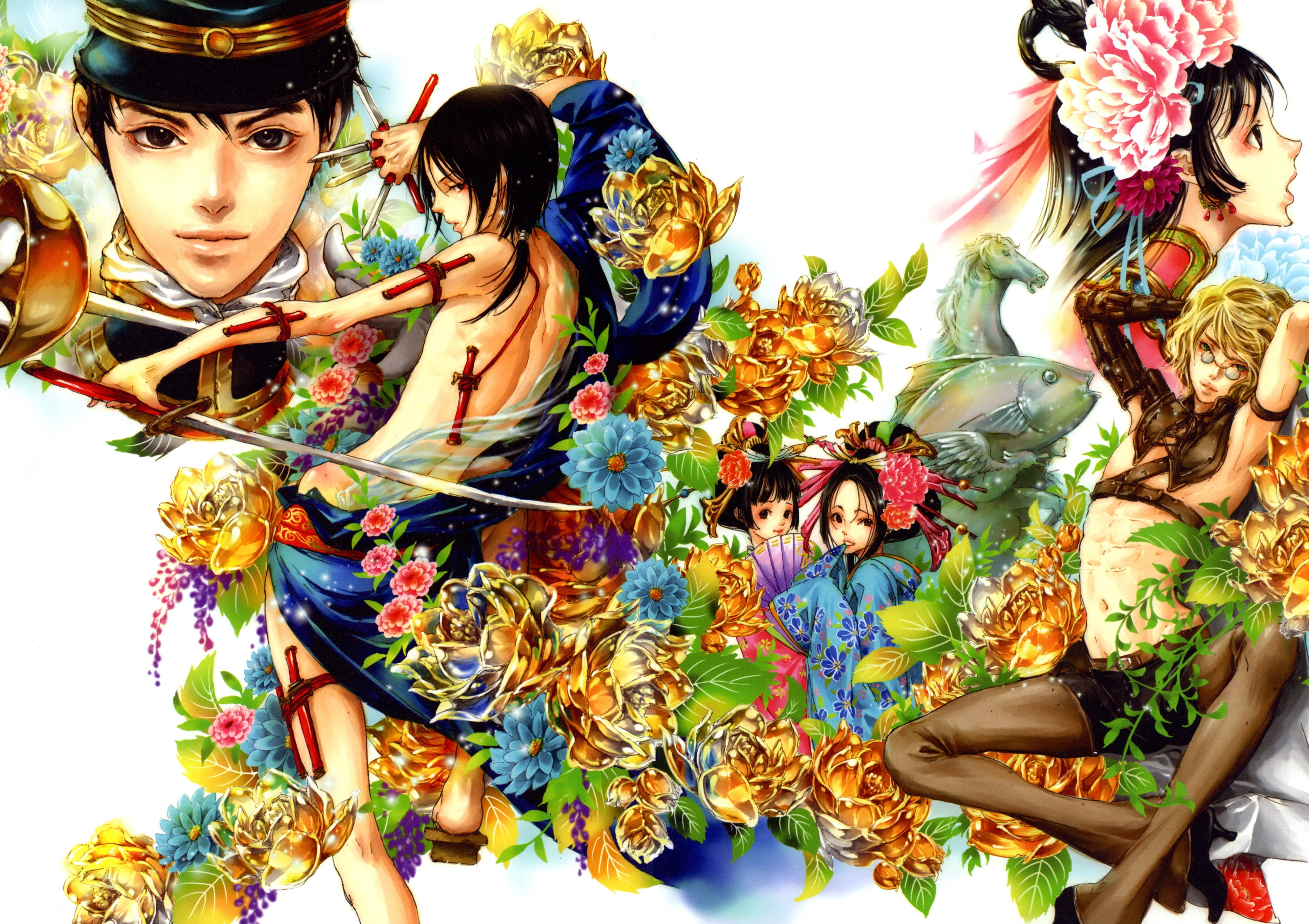 Anime characters with flowers