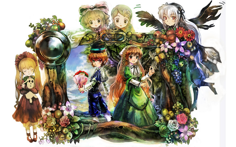 anime characters with flowers and fruit