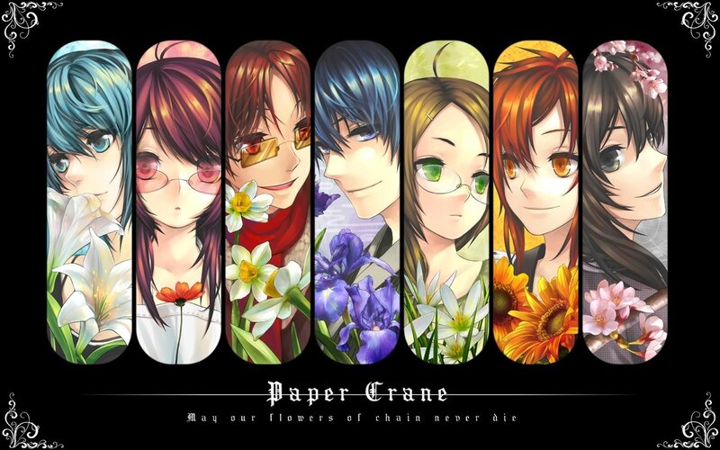Anime Characters with Flowers — Black, Calm