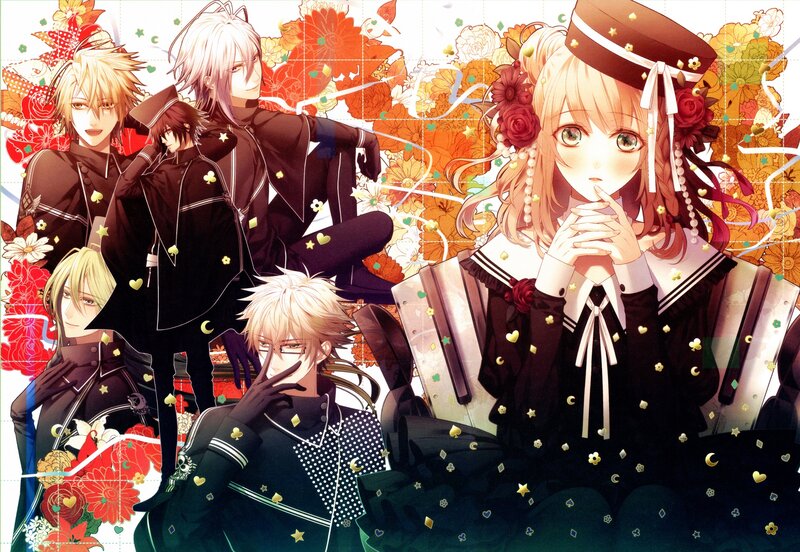 Anime Characters with Flowers — Black