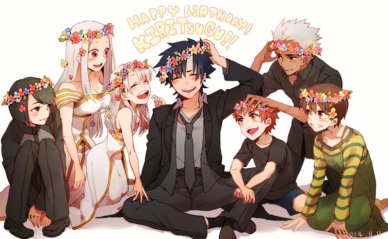 Anime Characters with Flowers — White, Happy