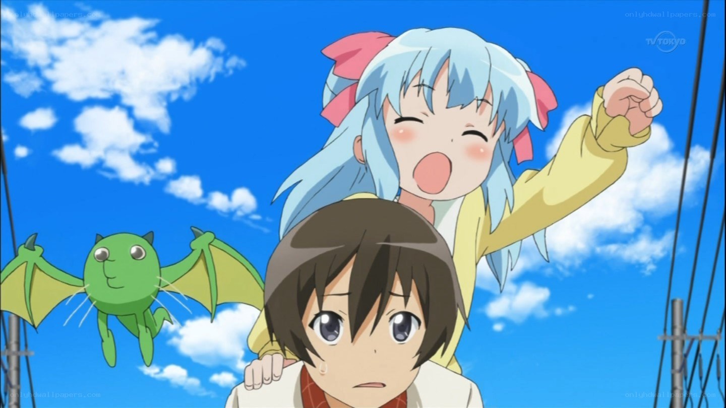 Anime characters with flying creature