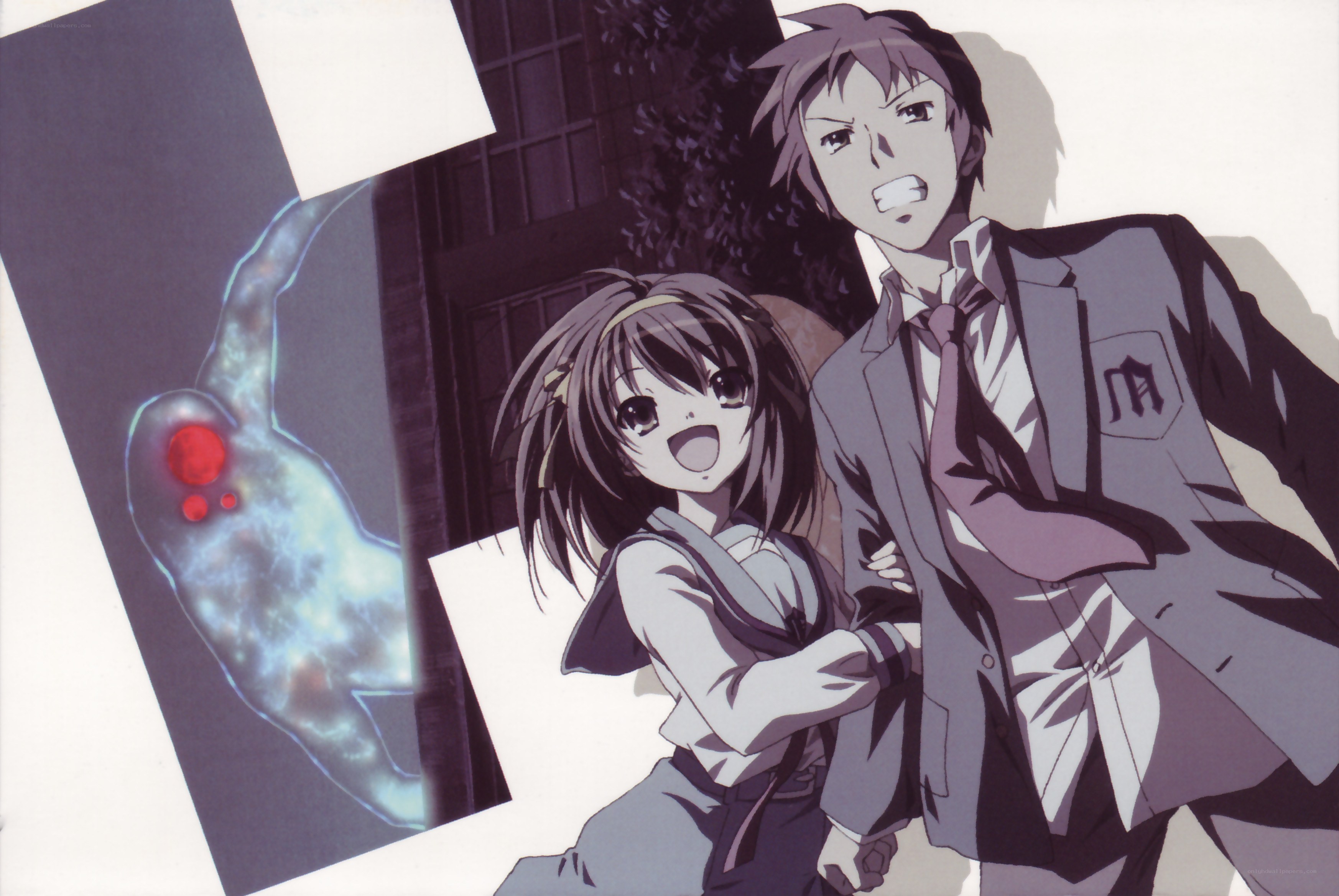 Anime characters with ghostly figure