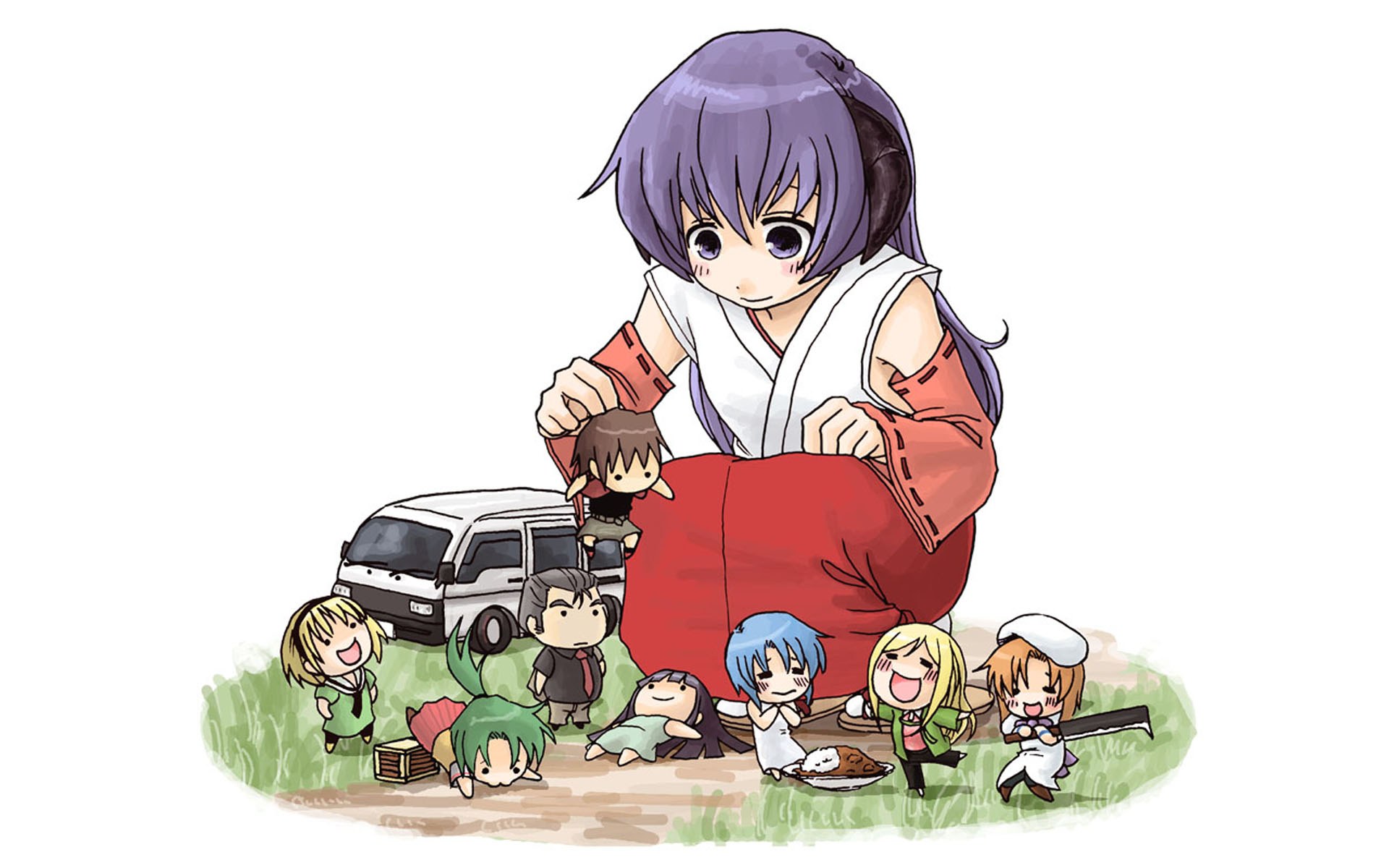 Anime characters with giant girl