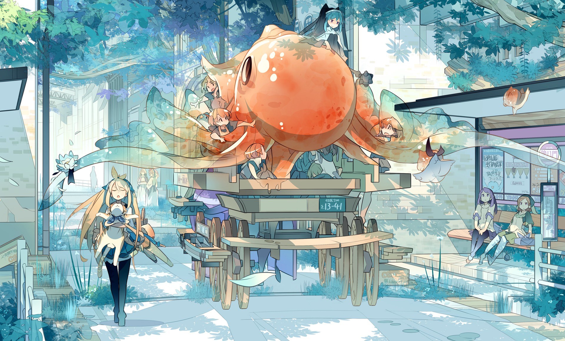 Anime characters with giant octopus