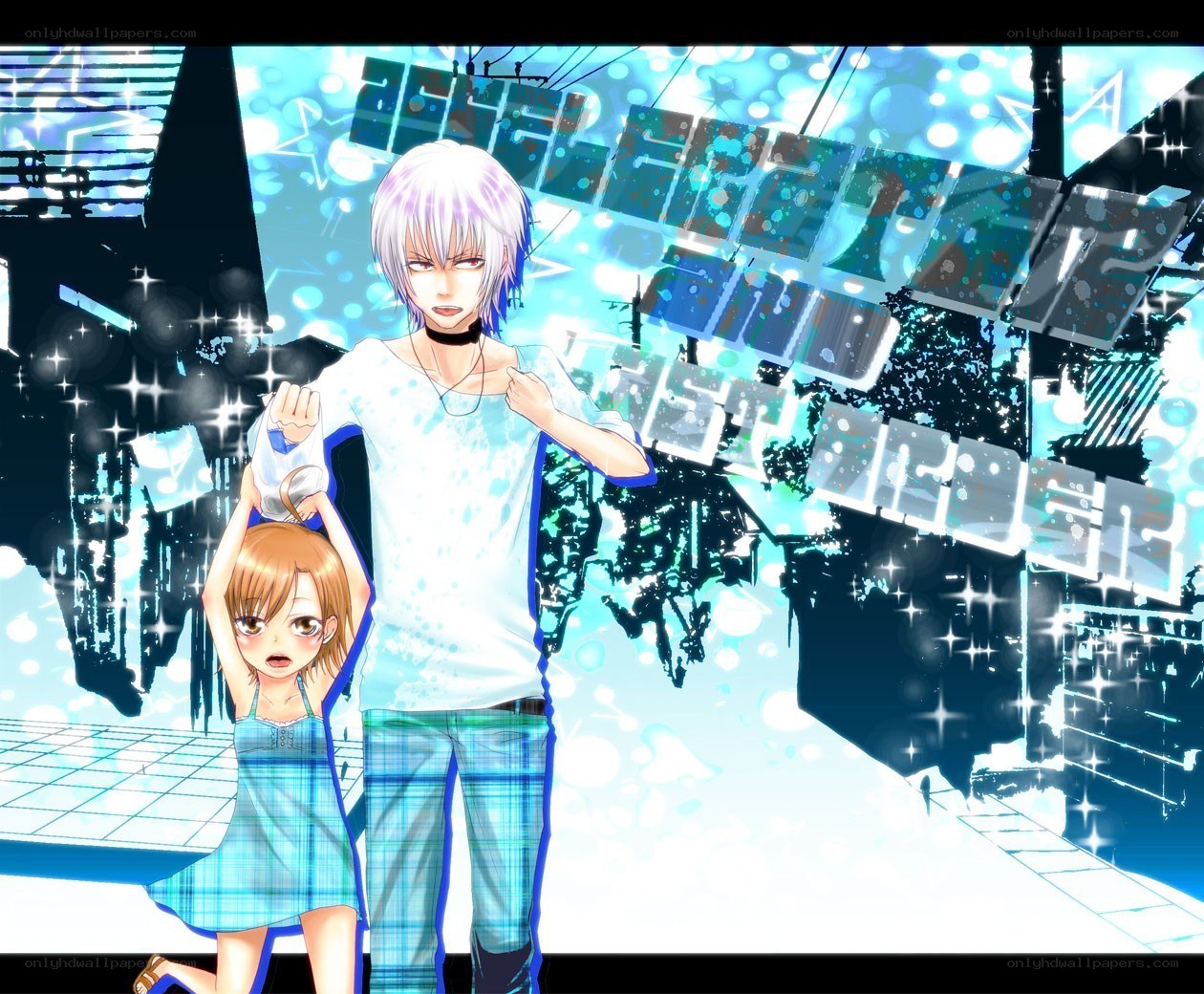 Anime characters with glowing background