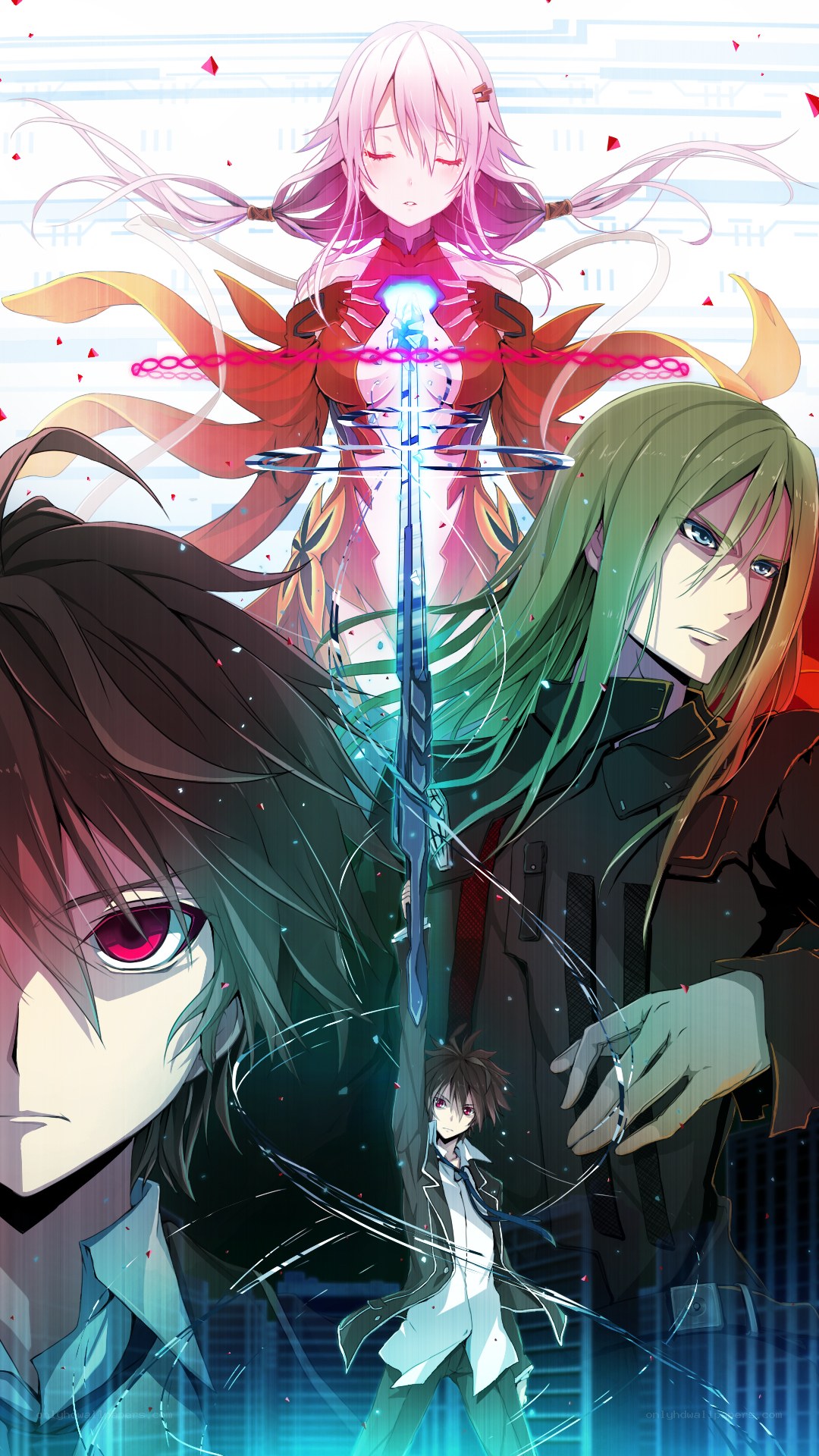 anime characters with glowing sword