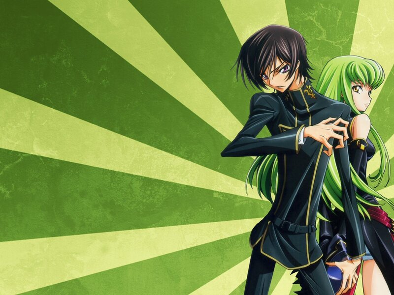 anime characters with green background