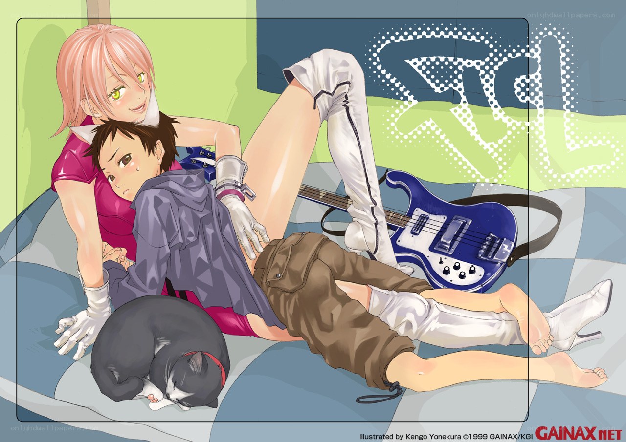 Anime characters with guitar and cat