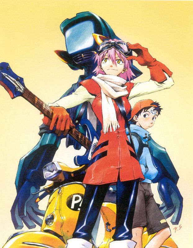 Anime characters with guitar and scooter