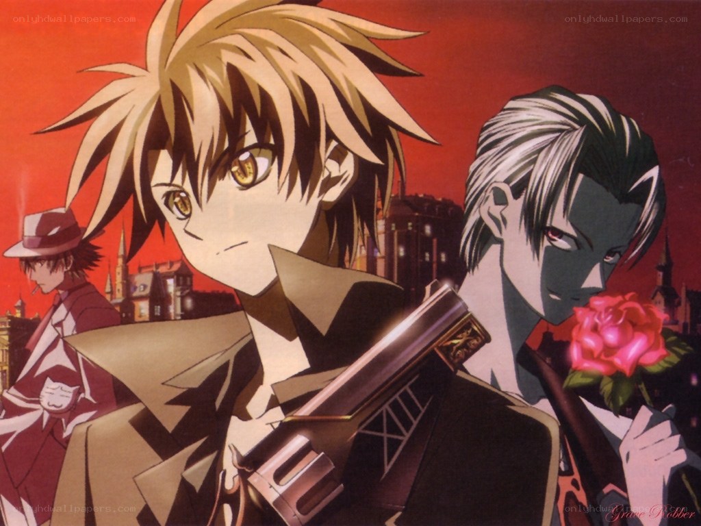Anime characters with guns and rose