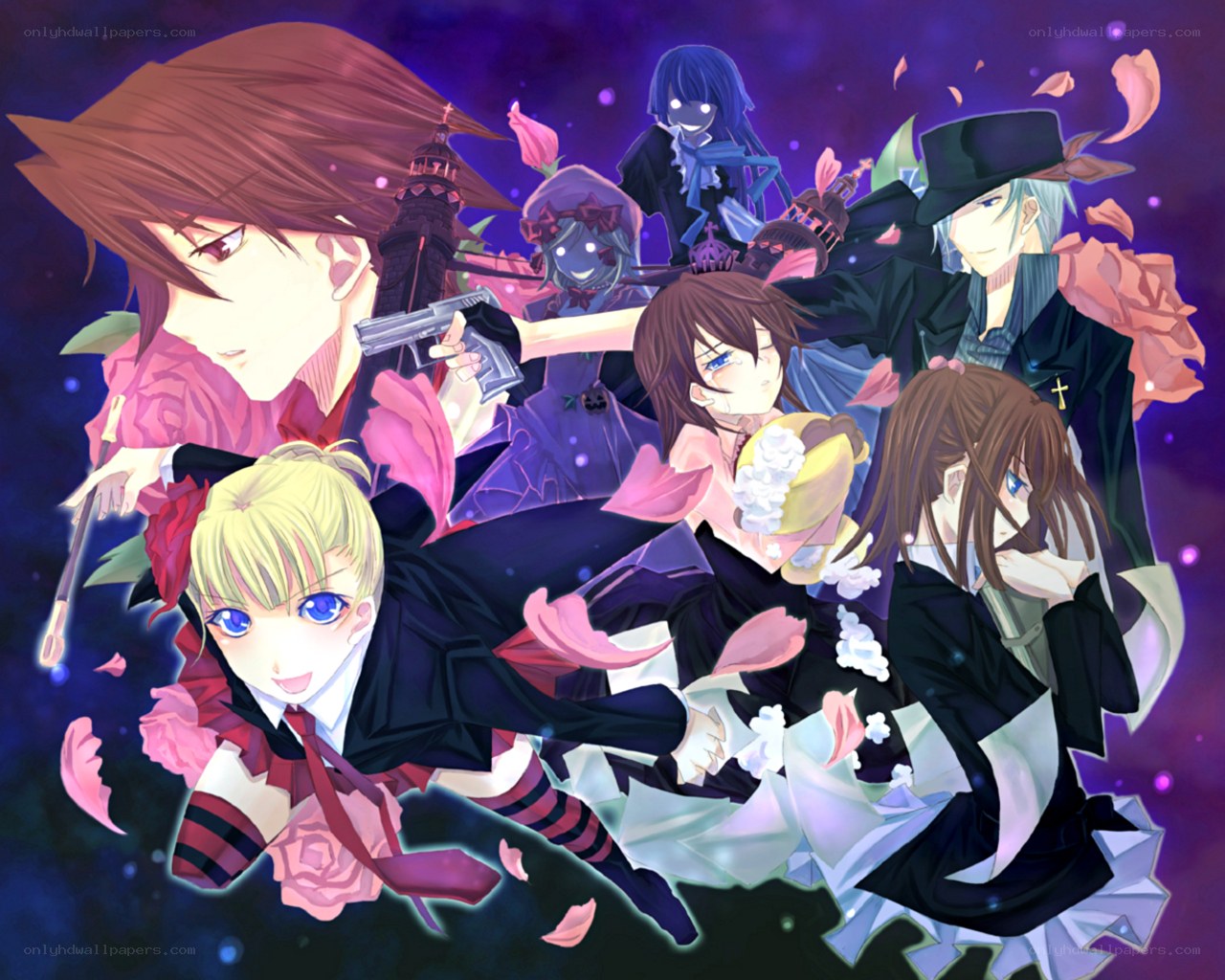 anime characters with guns and roses