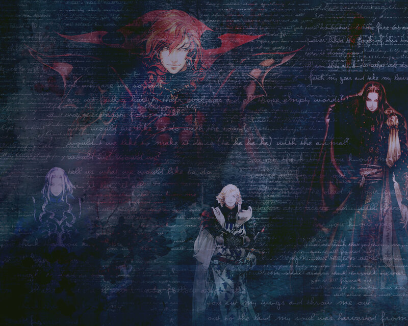 Anime characters with handwritten text