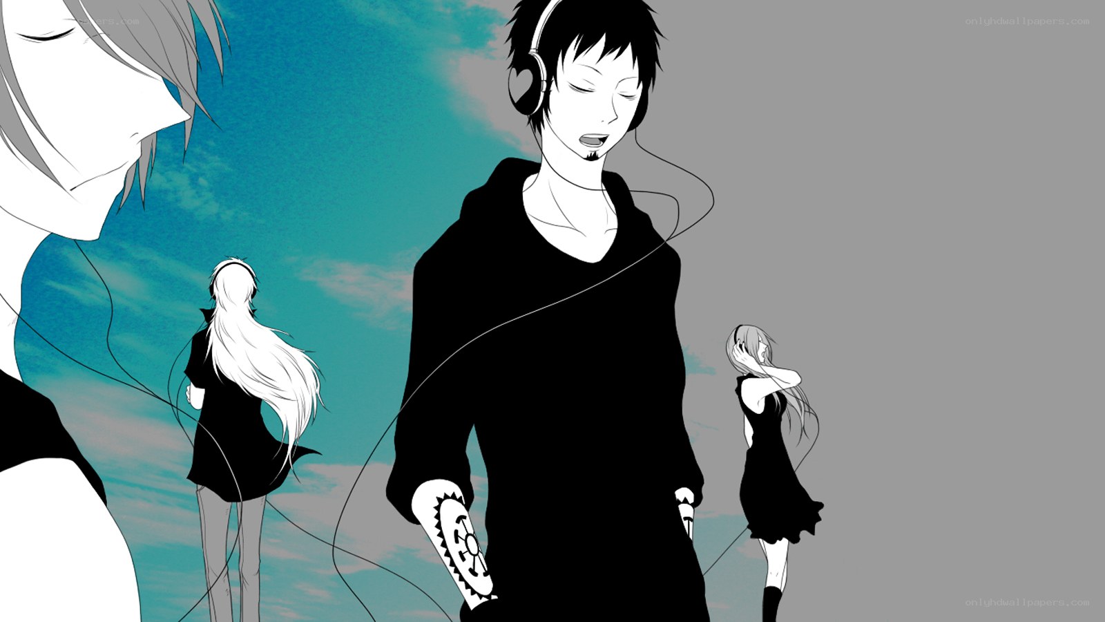 anime characters with headphones