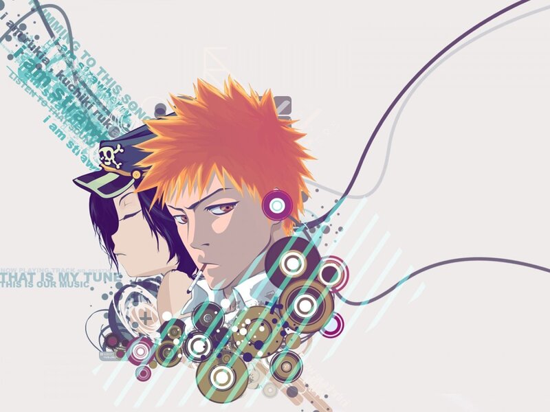 Anime Characters with Headphones — Orange, Dynamic, Digital Art