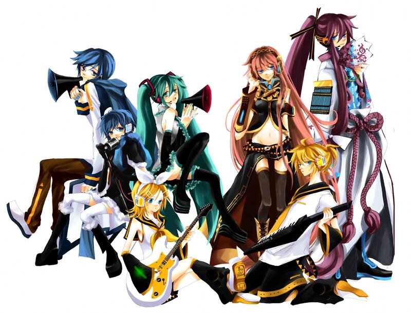 Anime Characters with Instruments — Blue, Dynamic