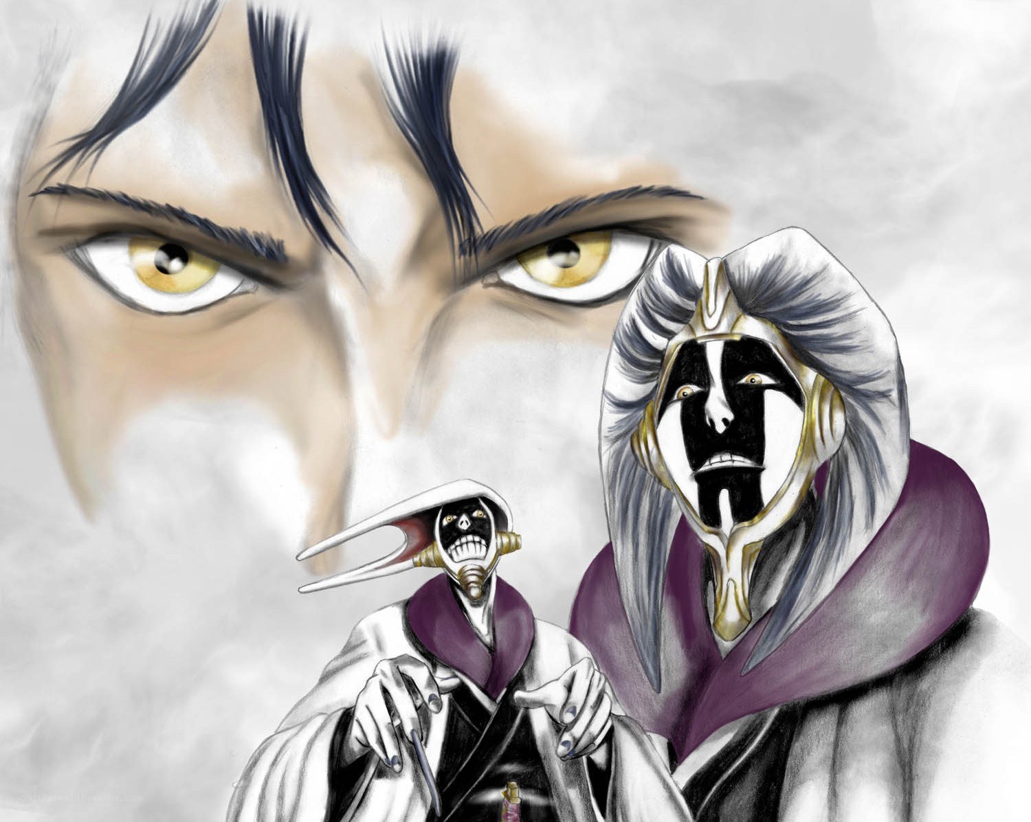 Anime characters with intense eyes