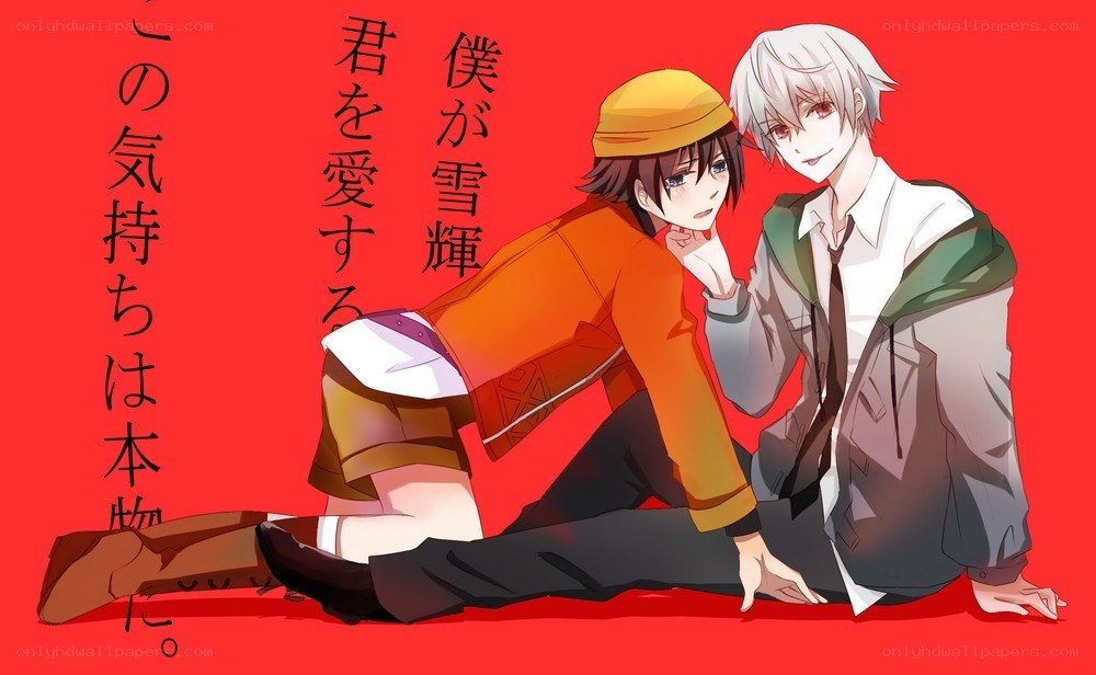 Anime characters with Japanese text