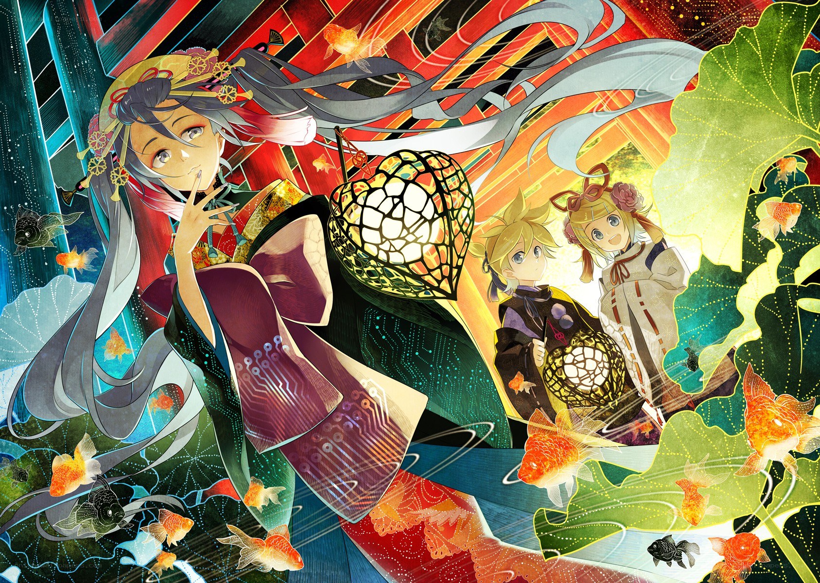 Anime characters with koi fish