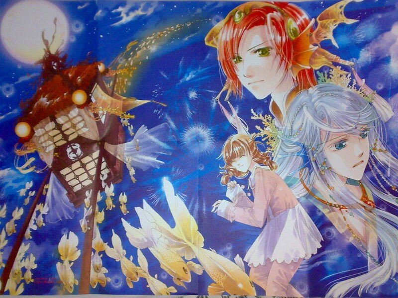 Anime characters with koi fish