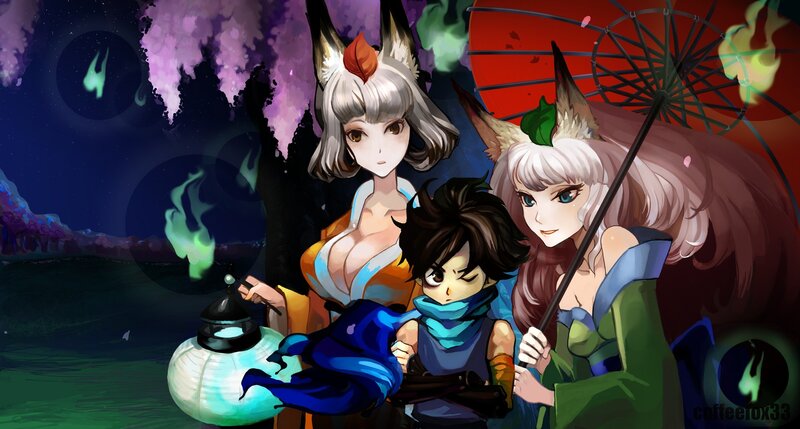 Anime characters with lanterns