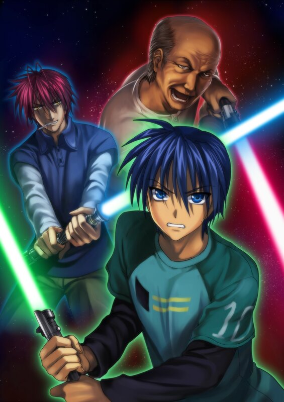 Anime characters with lightsabers