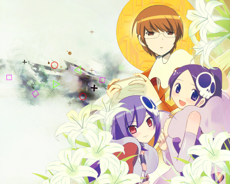 Anime characters with lilies and game symbols