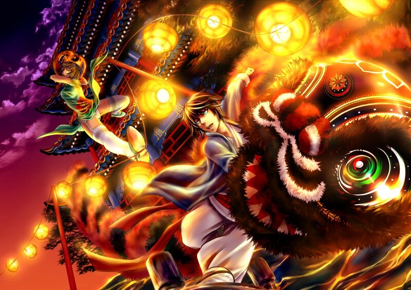 Anime Characters with Lion Dance