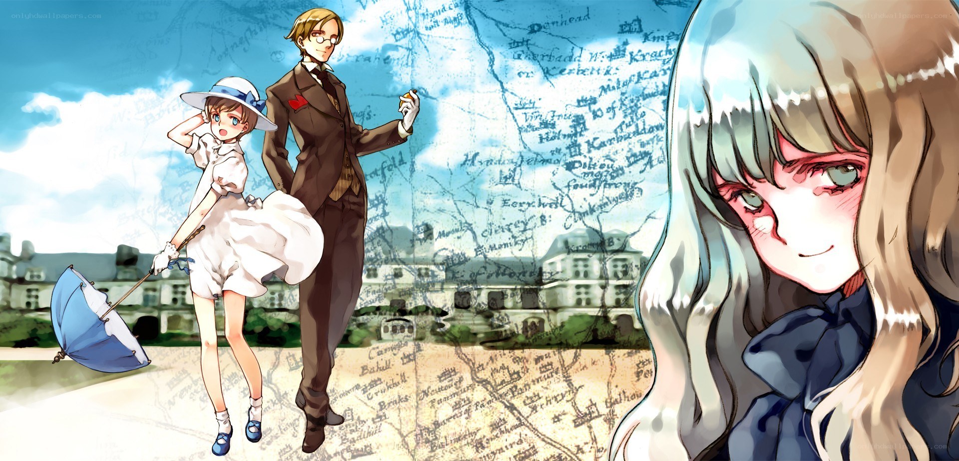 anime characters with map background