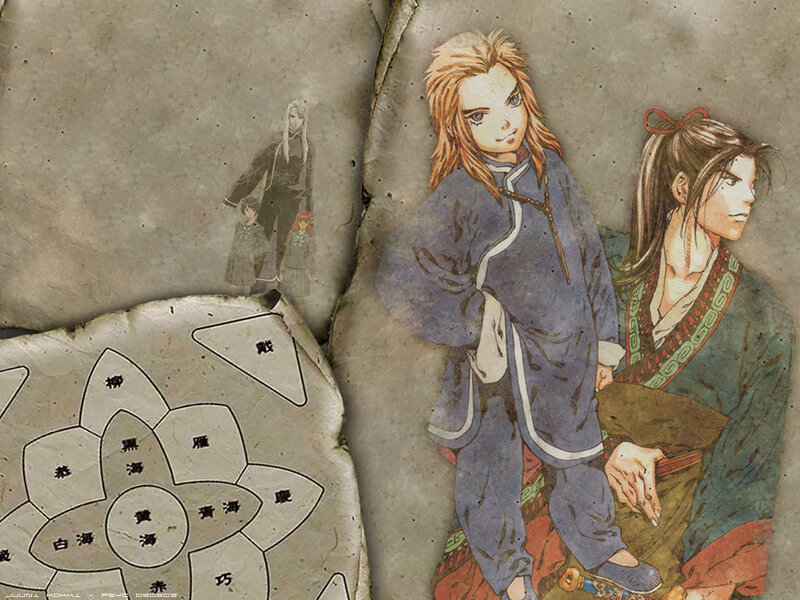 Anime characters with map illustration