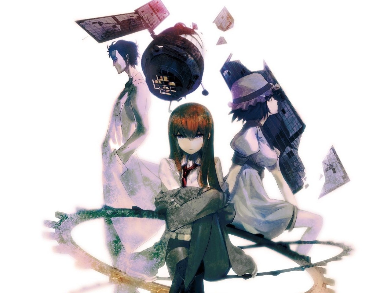 Anime characters with mechanical debris