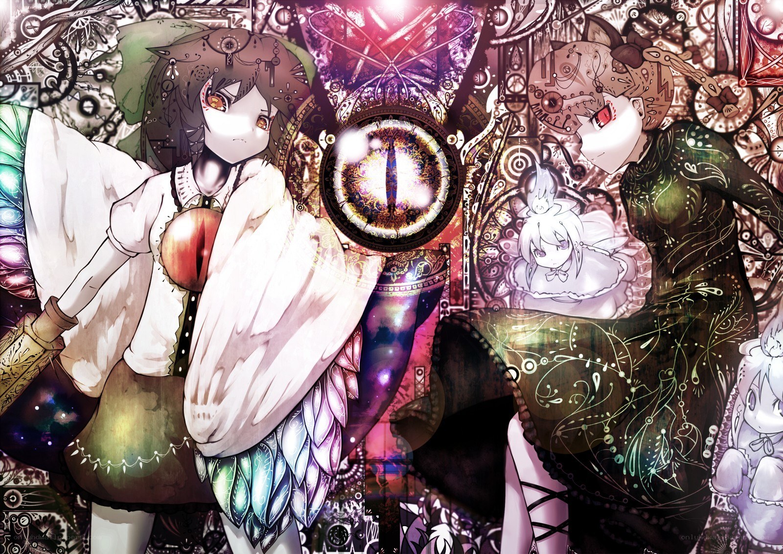 Anime characters with mechanical motifs