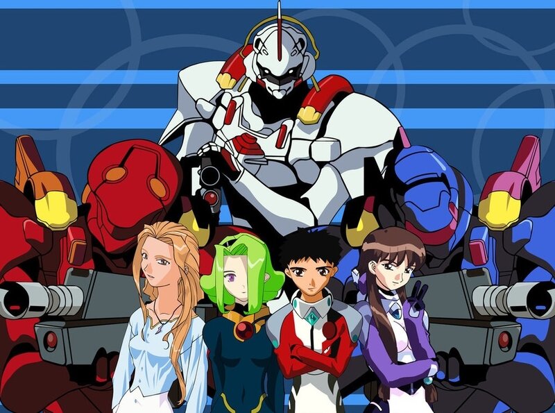 Anime Characters with Mechs — Blue, Dramatic, Robots