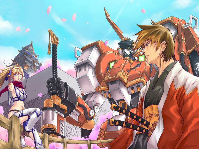 Anime Characters with Mechs — Blue, Dramatic