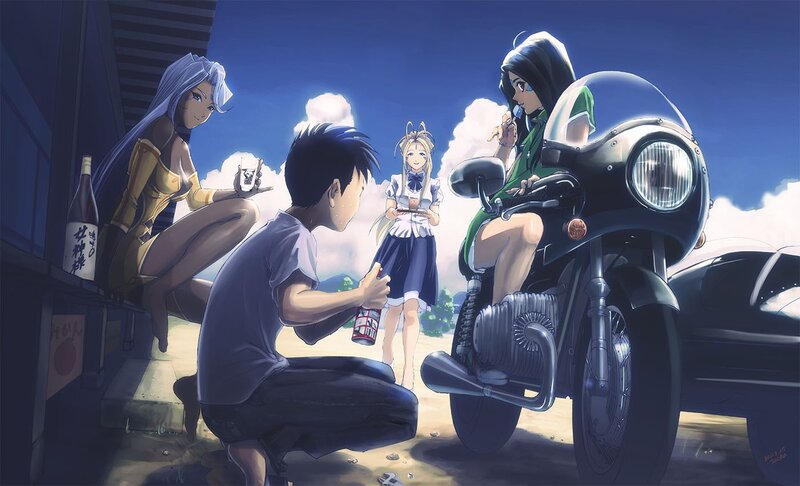 Anime Characters with Motorcycle — Blue, Calm