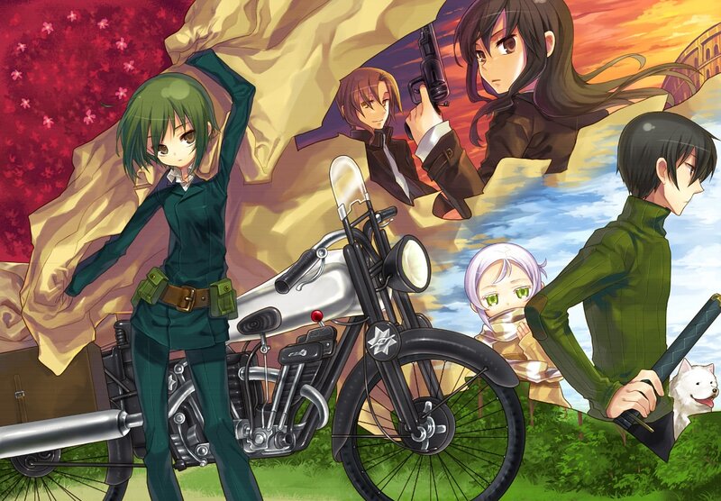 Anime Characters with Motorcycle — Green