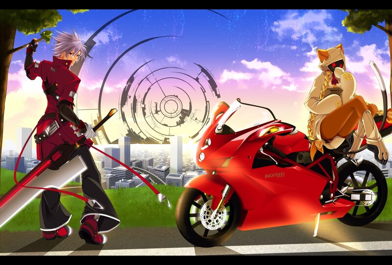 Anime Characters with Motorcycle — Red