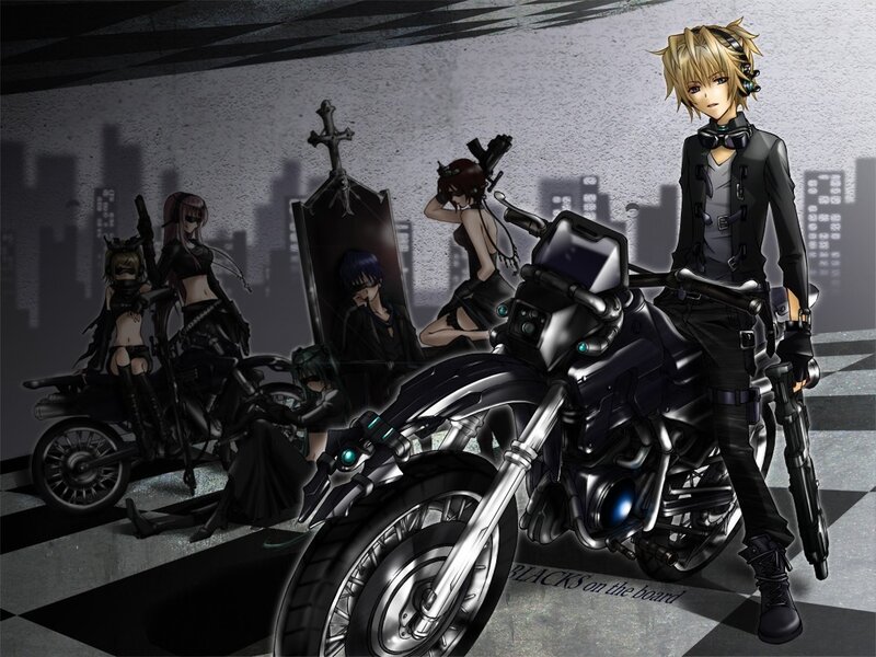 Anime Characters with Motorcycles — Black, Dark