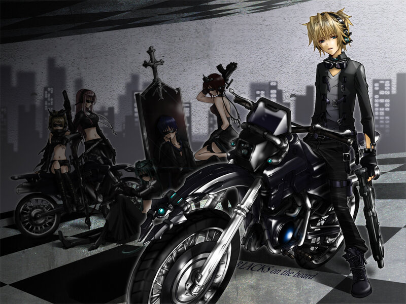 Anime Characters with Motorcycles — Black