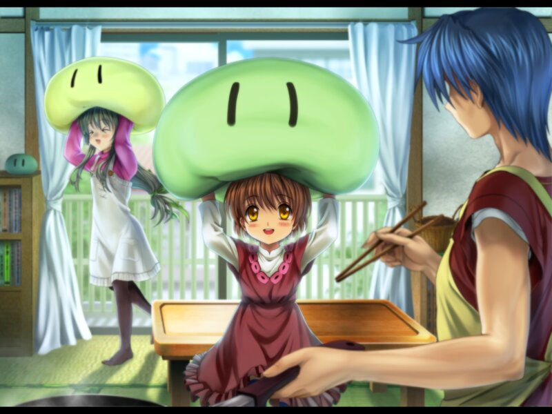 Anime characters with mushroom hats