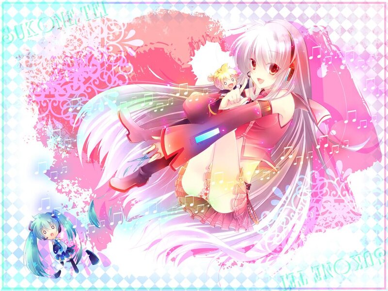 Anime Characters with Music Notes — Pink