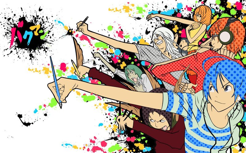 anime characters with paint splatters