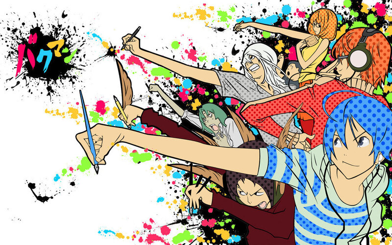 anime characters with paint splatters