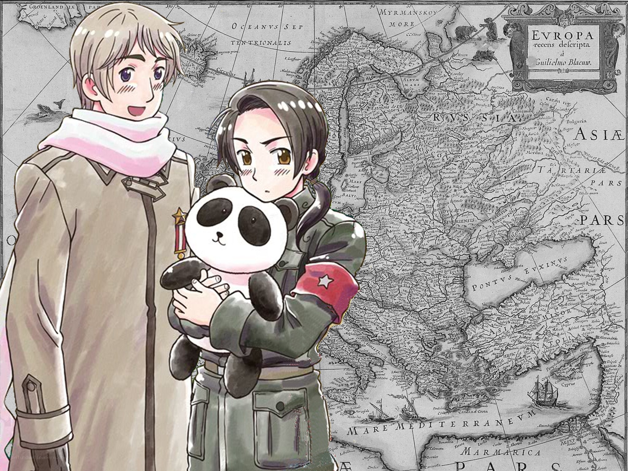 anime characters with panda toy